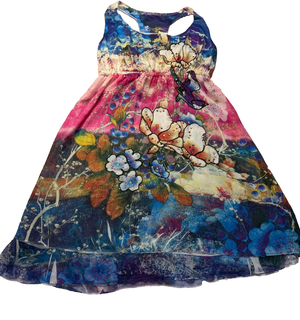 Whimsical Artsy Fairycore Boho SPY Zone Exchange Floral Racerback Twirl Dress M